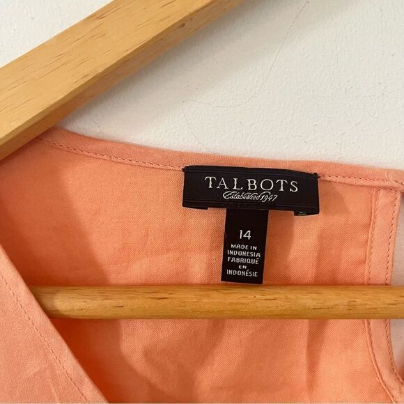 Talbots Peach Orange Ruffled Round Neck Cotton Sleeveless Blouse - Picture 5 of 8